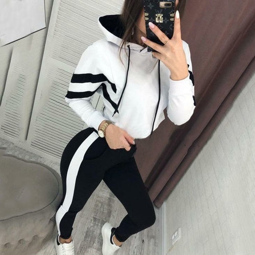 Vibrant Hit Color Long Sleeve Crop Top and Pants Two-piece Sports Suit - Urban Style